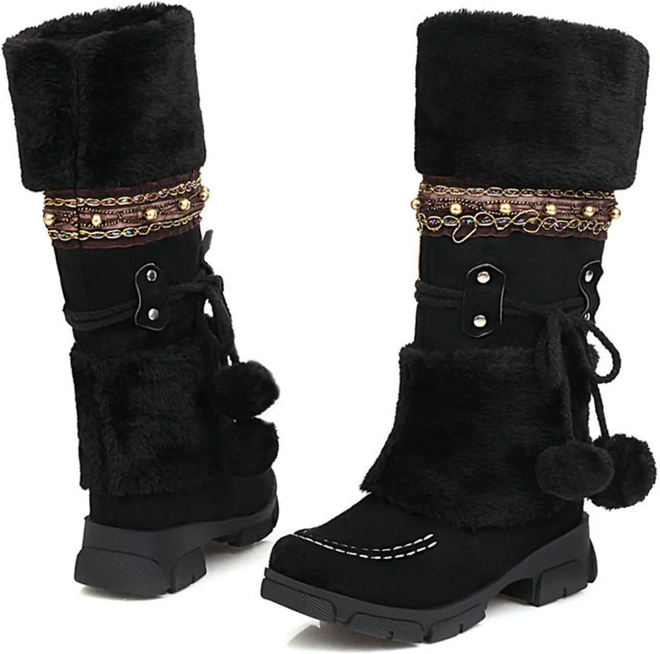 HINDOLA Women's Snow Boots Anti-Slip Waterproof Outdoor Shoes Winter Mid Calf Boots Warm Fur Lined Comfortable Booties for Women
