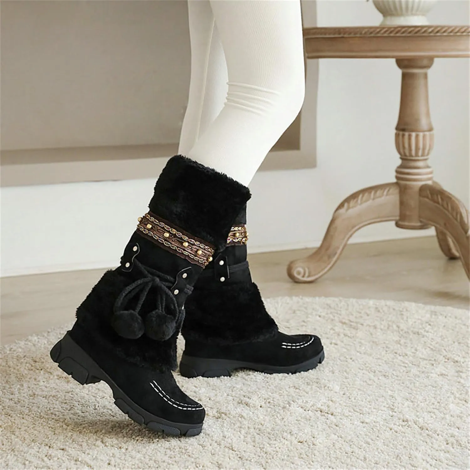 HINDOLA Women's Snow Boots Anti-Slip Waterproof Outdoor Shoes Winter Mid Calf Boots Warm Fur Lined Comfortable Booties for Women