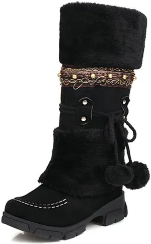 HINDOLA Women's Snow Boots Anti-Slip Waterproof Outdoor Shoes Winter Mid Calf Boots Warm Fur Lined Comfortable Booties for Women
