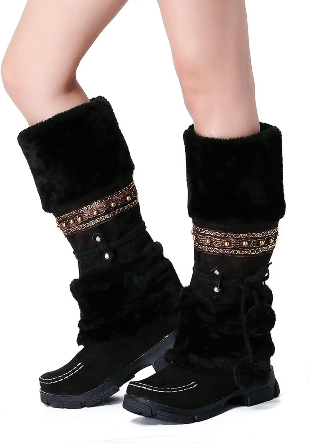 HINDOLA Women's Snow Boots Anti-Slip Waterproof Outdoor Shoes Winter Mid Calf Boots Warm Fur Lined Comfortable Booties for Women