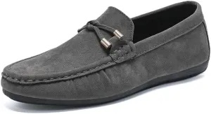 HOOENG Men's Loafers Suede Vamp Moccasins Penny Loafers Slip Resistant Anti-Slip Lightweight Fashion Casual Slip-ons (Color : Grey, Size : 7.5)