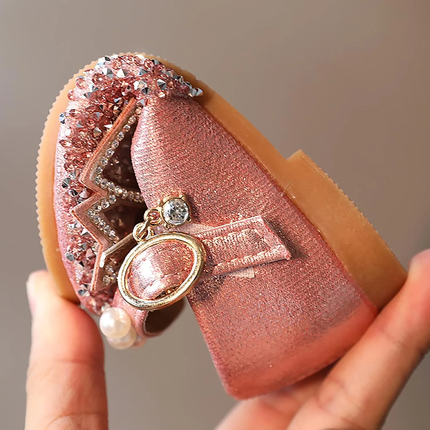 Jchen Girls Sequin Bling Pearl Princess Dress Shoes Wedding Party Bowknot Bridesmaids Flats Heels Shoes for Little/Big Kid
