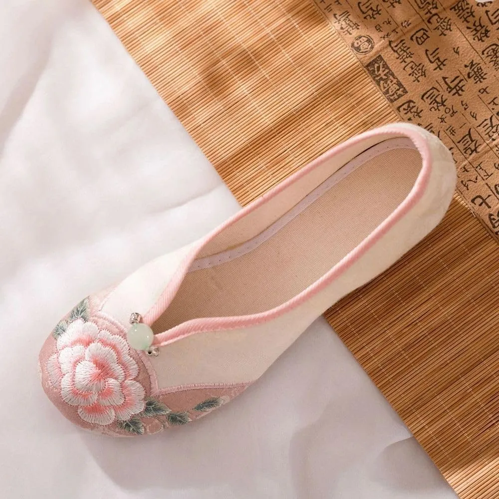 JYHBHMZG Jacquard Embroidered Women Comfortable Slip On Ballet Flats Retro Ladies Soft Cotton Fabric Chinese Style Shoes