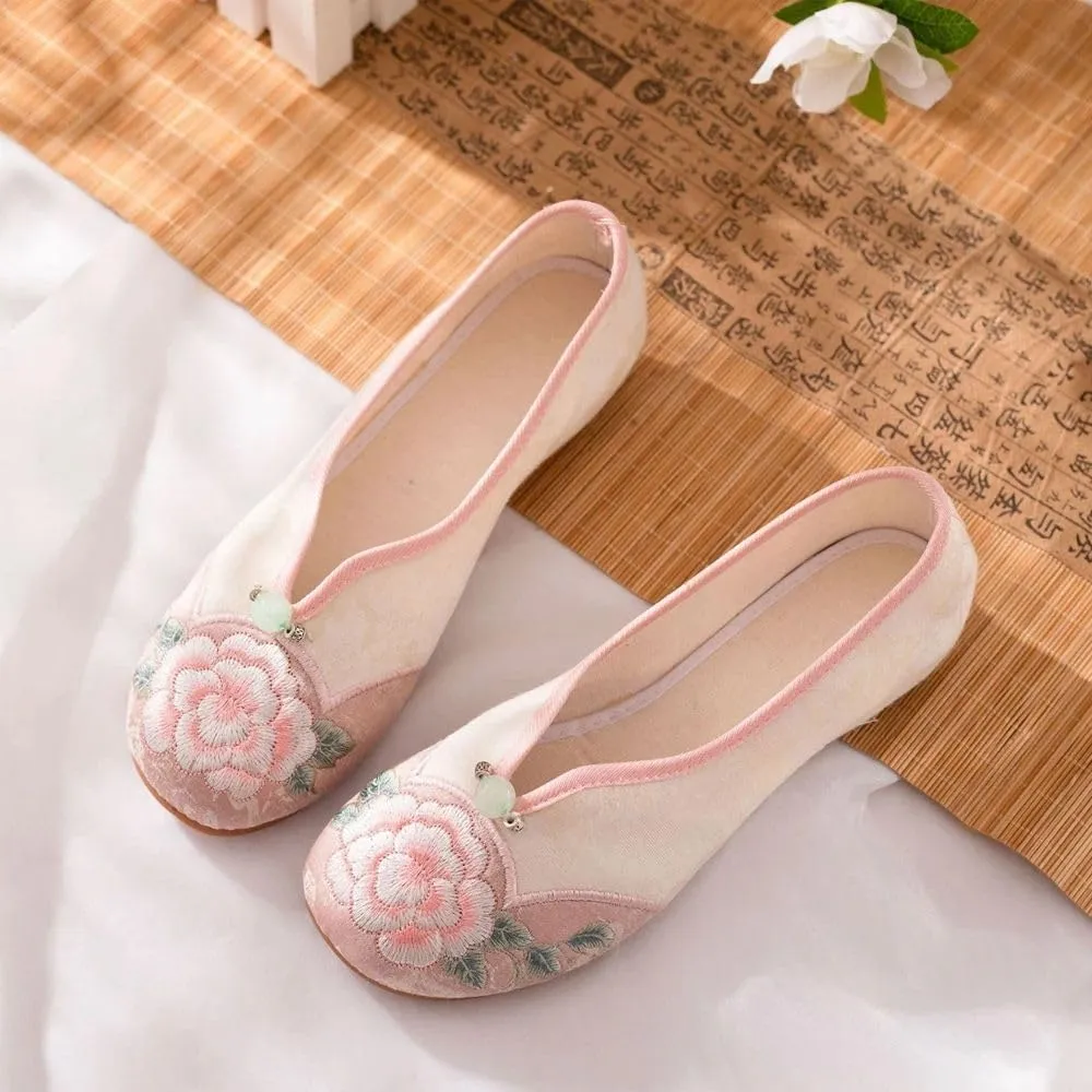 JYHBHMZG Jacquard Embroidered Women Comfortable Slip On Ballet Flats Retro Ladies Soft Cotton Fabric Chinese Style Shoes