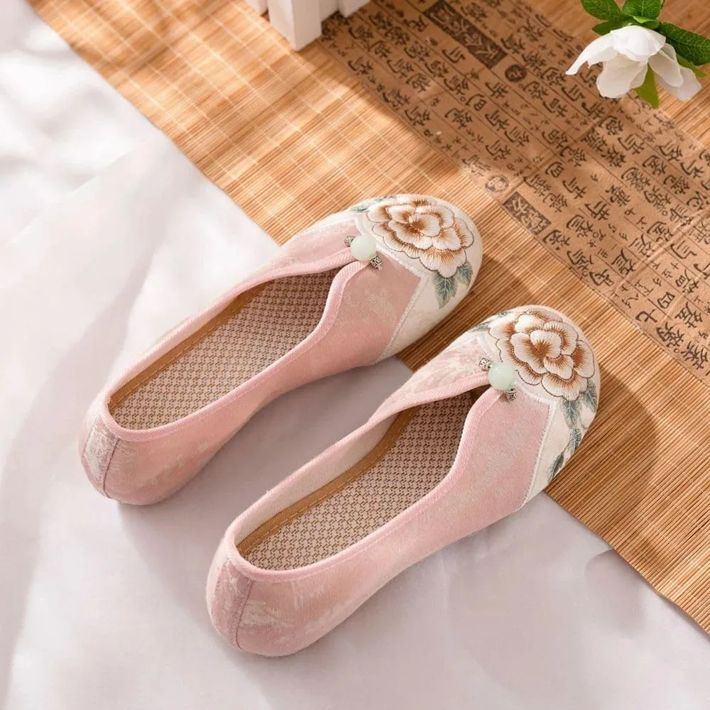 JYHBHMZG Jacquard Embroidered Women Comfortable Slip On Ballet Flats Retro Ladies Soft Cotton Fabric Chinese Style Shoes