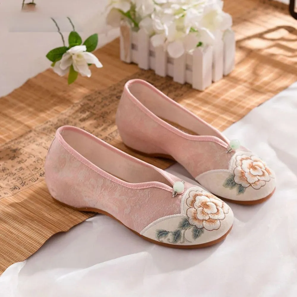 JYHBHMZG Jacquard Embroidered Women Comfortable Slip On Ballet Flats Retro Ladies Soft Cotton Fabric Chinese Style Shoes
