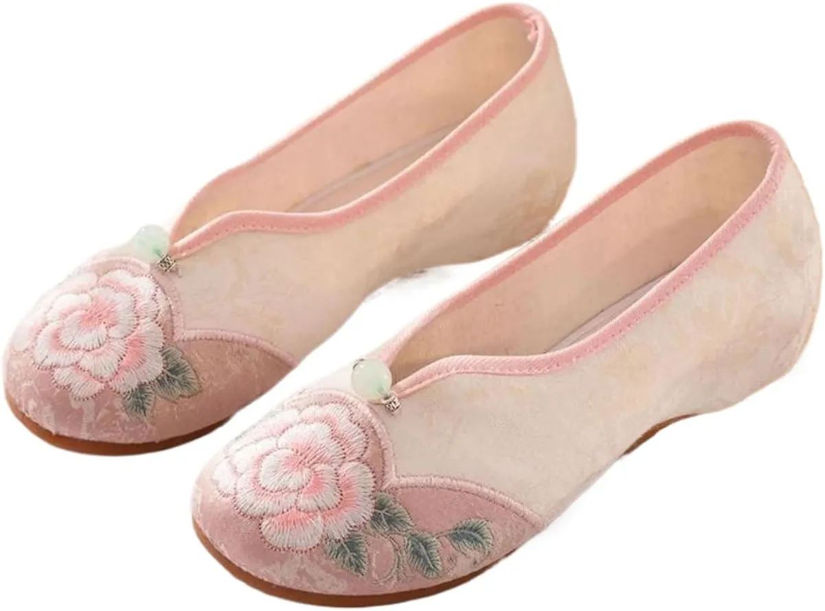 JYHBHMZG Jacquard Embroidered Women Comfortable Slip On Ballet Flats Retro Ladies Soft Cotton Fabric Chinese Style Shoes