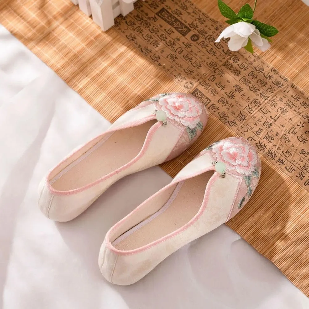 JYHBHMZG Jacquard Embroidered Women Comfortable Slip On Ballet Flats Retro Ladies Soft Cotton Fabric Chinese Style Shoes