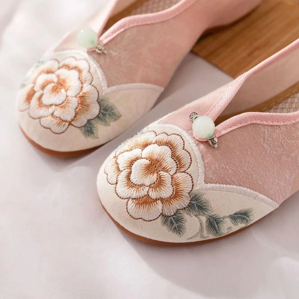 JYHBHMZG Jacquard Embroidered Women Comfortable Slip On Ballet Flats Retro Ladies Soft Cotton Fabric Chinese Style Shoes