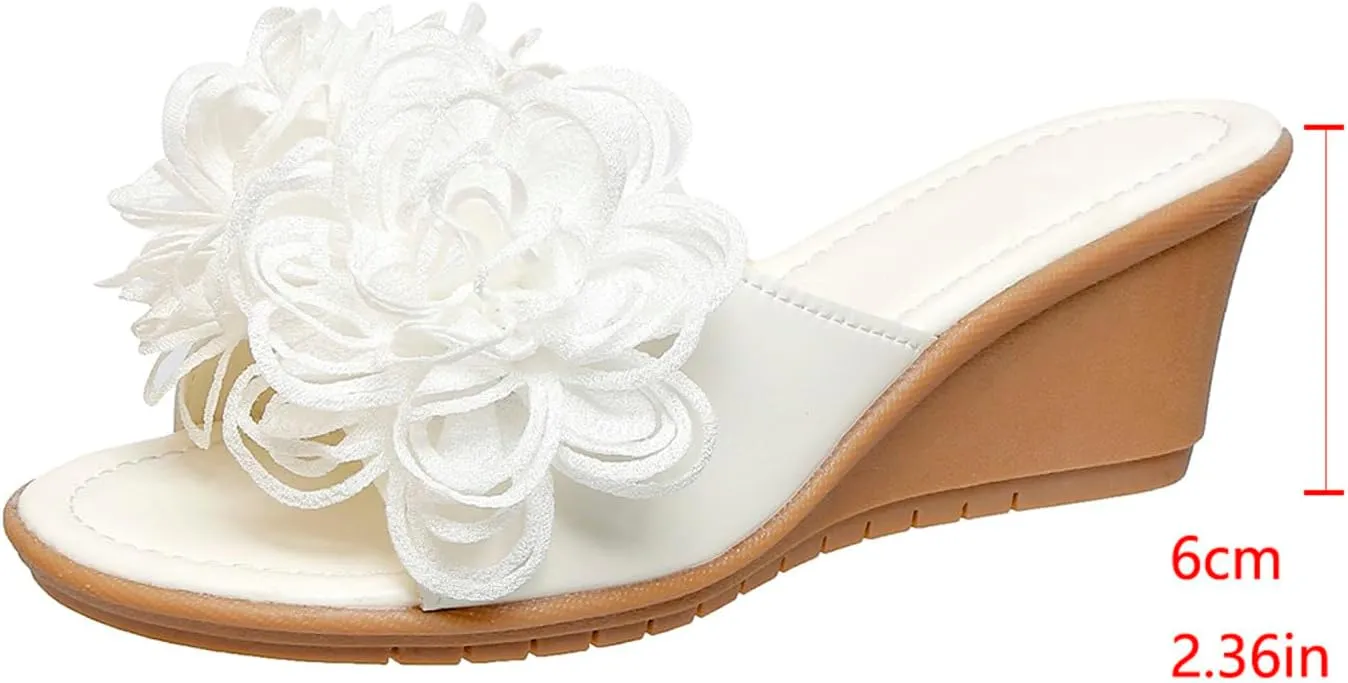 Ladies Flower Sandal Slippers Summer Slope Heel Fish Mouth Women's Casual Roman High Heel Sandal Slippers Women Slide