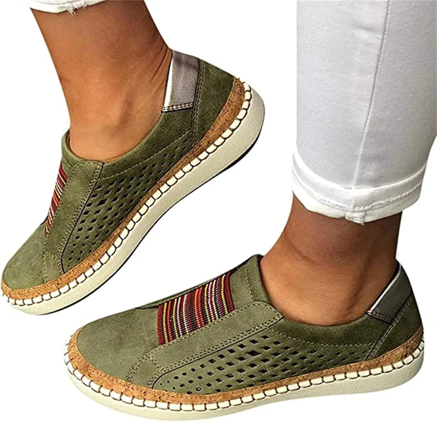 Ladmiple Sneakers For Women Slip On Wide Width Canvas Shoes Fashion Dressy Casual Summer Low Top Walking Flats Loafers