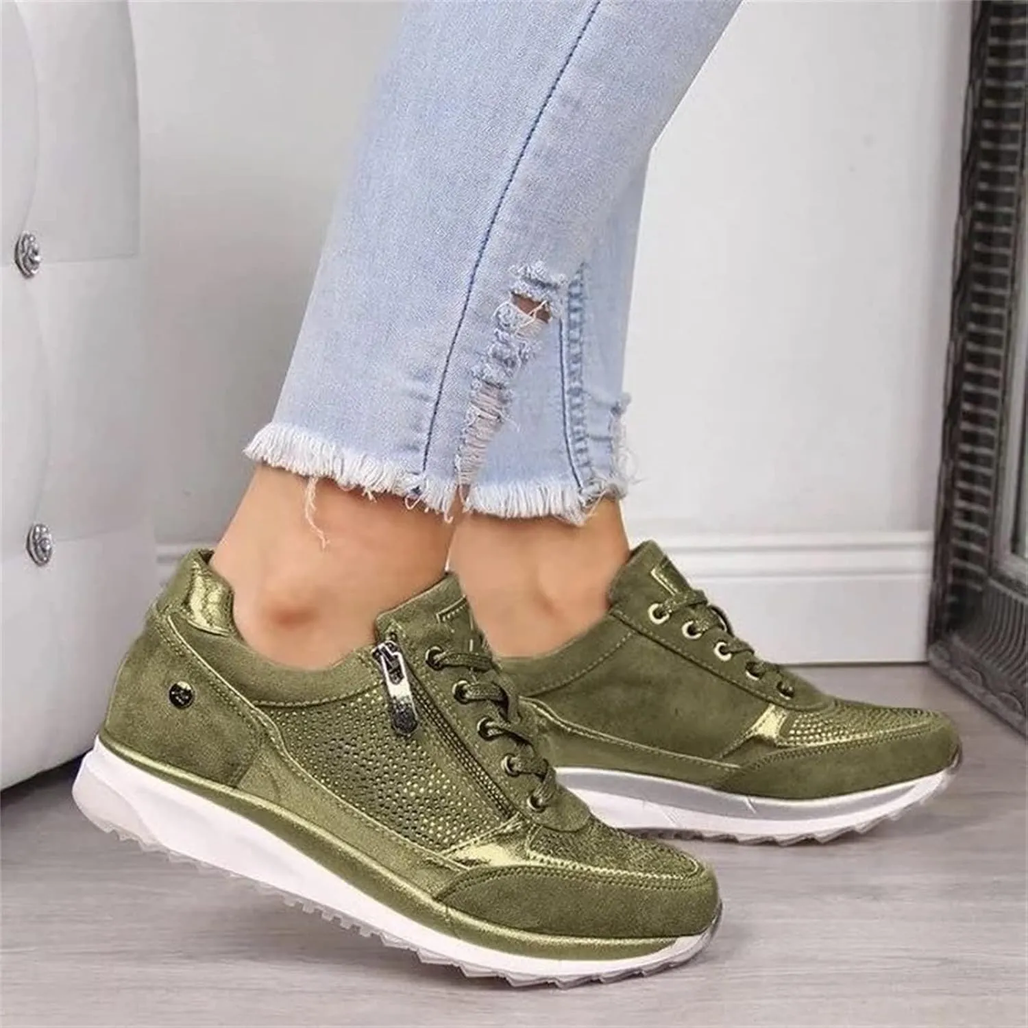 Ladmiple Sneakers For Women Walking Shoes Lace-up Classic Fashion Dressy Casual Summer Slip On Platform Flats Loafers
