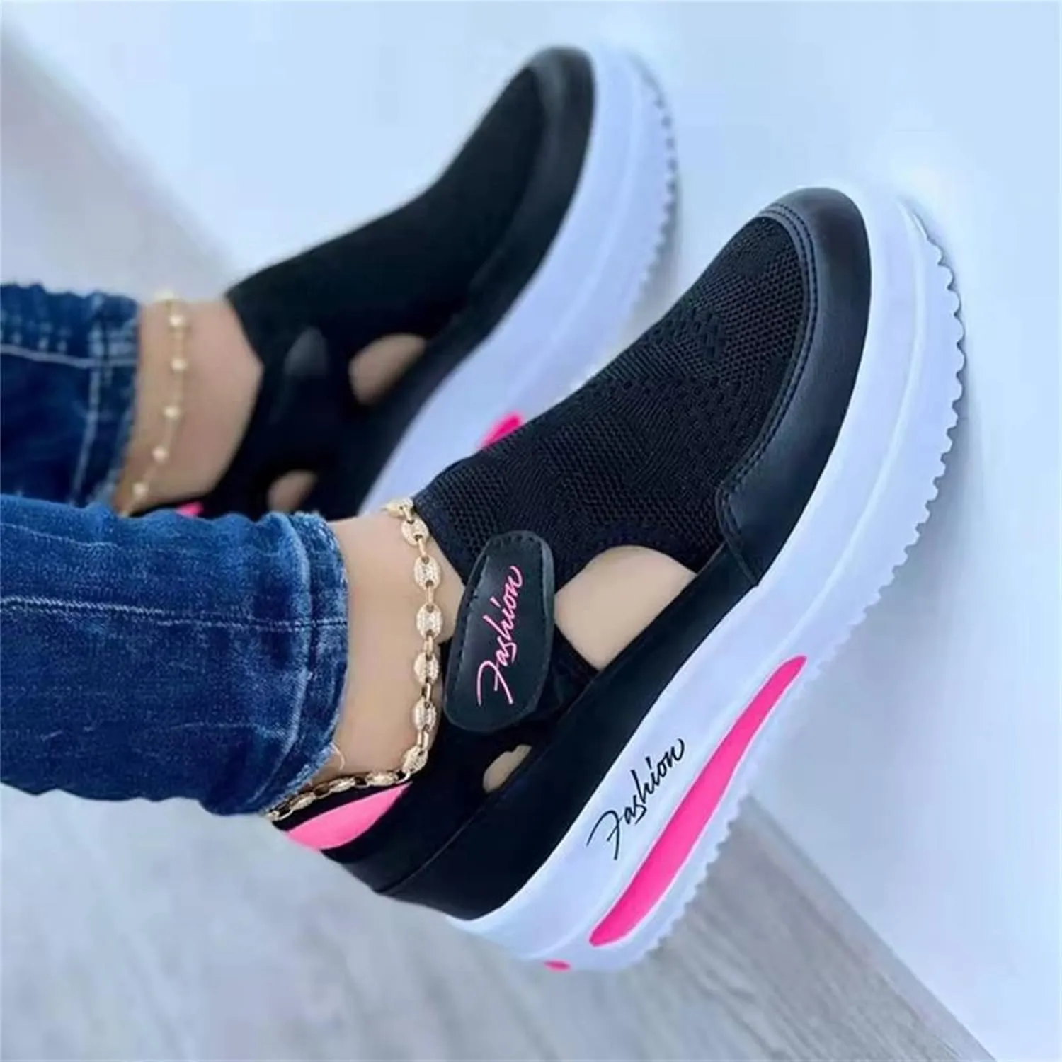 Ladmiple Sneakers For Women Walking Shoes Lace-up Classic Fashion Dressy Casual Summer Slip On Platform Flats Loafers
