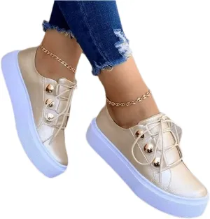 Ladmiple Sneakers For Women Walking Shoes Lace-up Classic Fashion Dressy Casual Summer Slip On Platform Flats Loafers