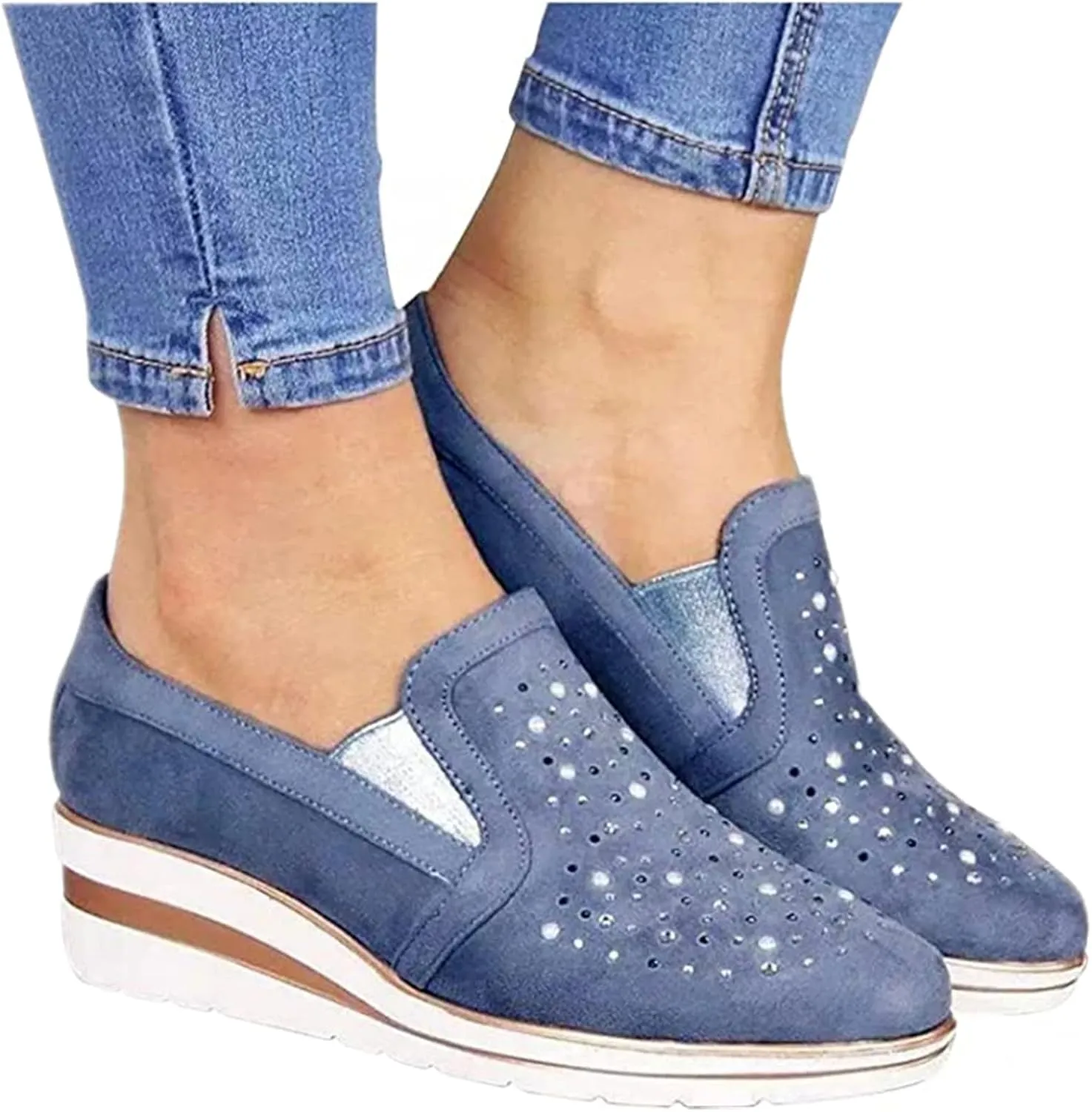 Ladmiple Sneakers For Women Walking Shoes Wide Width Slip On Glitter Shoes Dressy Casual Summer Sparkly Flats Loafers