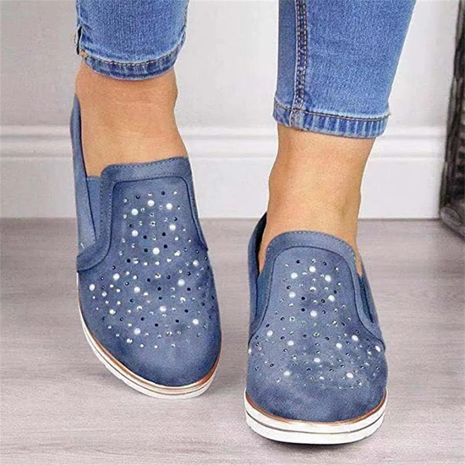 Ladmiple Sneakers For Women Walking Shoes Wide Width Slip On Glitter Shoes Dressy Casual Summer Sparkly Flats Loafers