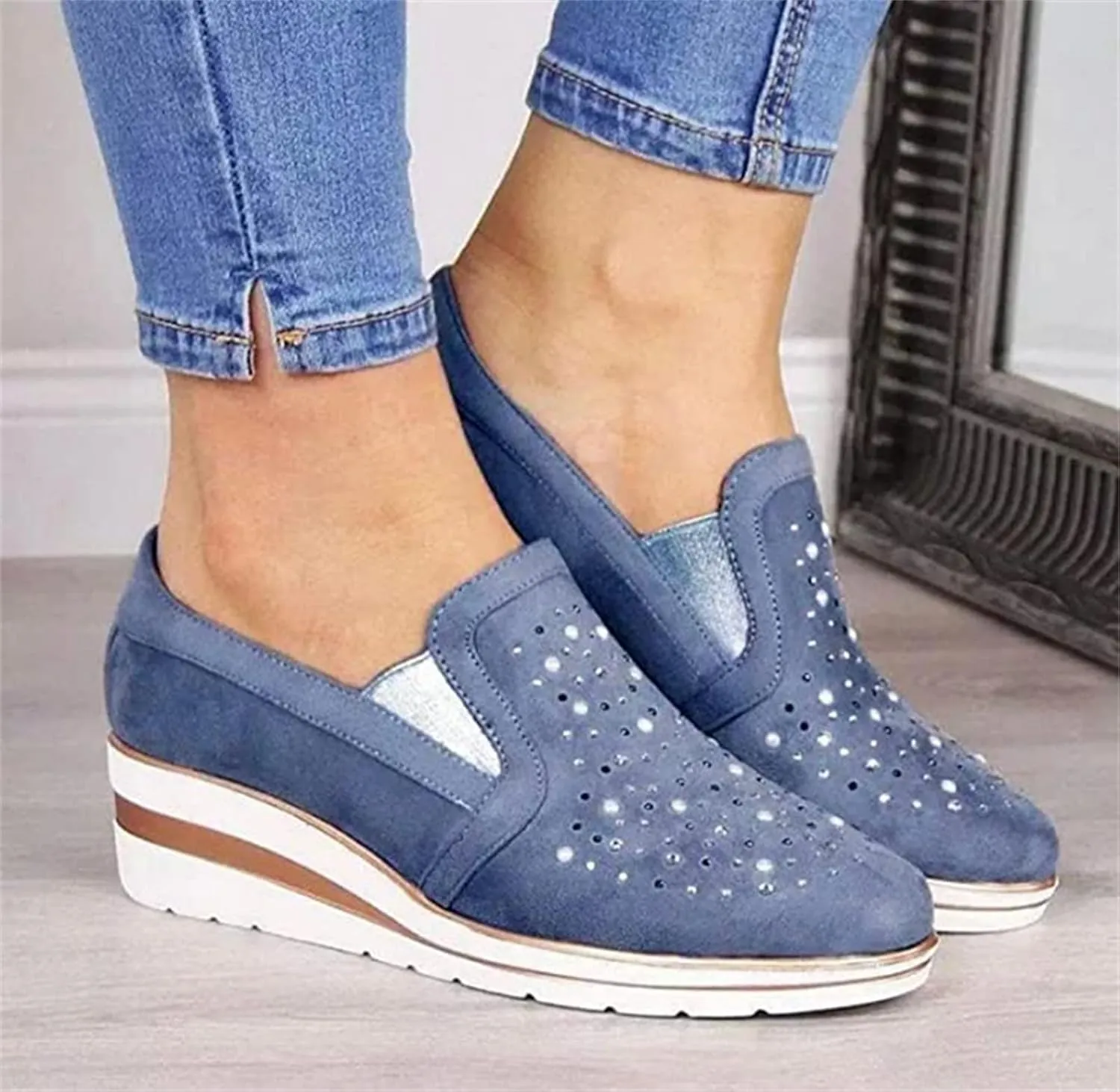 Ladmiple Sneakers For Women Walking Shoes Wide Width Slip On Glitter Shoes Dressy Casual Summer Sparkly Flats Loafers