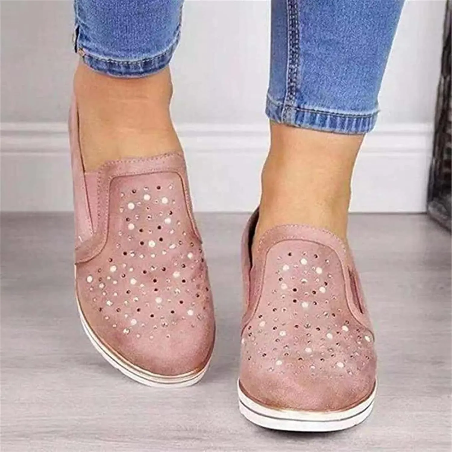 Ladmiple Sneakers For Women Walking Shoes Wide Width Sparkly Sneakers Slip On Dressy Summer Glitter Rhinestone Loafers
