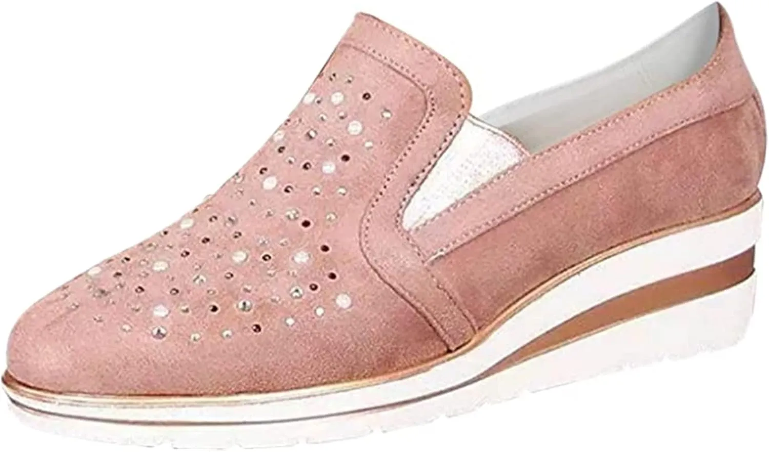 Ladmiple Sneakers For Women Walking Shoes Wide Width Sparkly Sneakers Slip On Dressy Summer Glitter Rhinestone Loafers