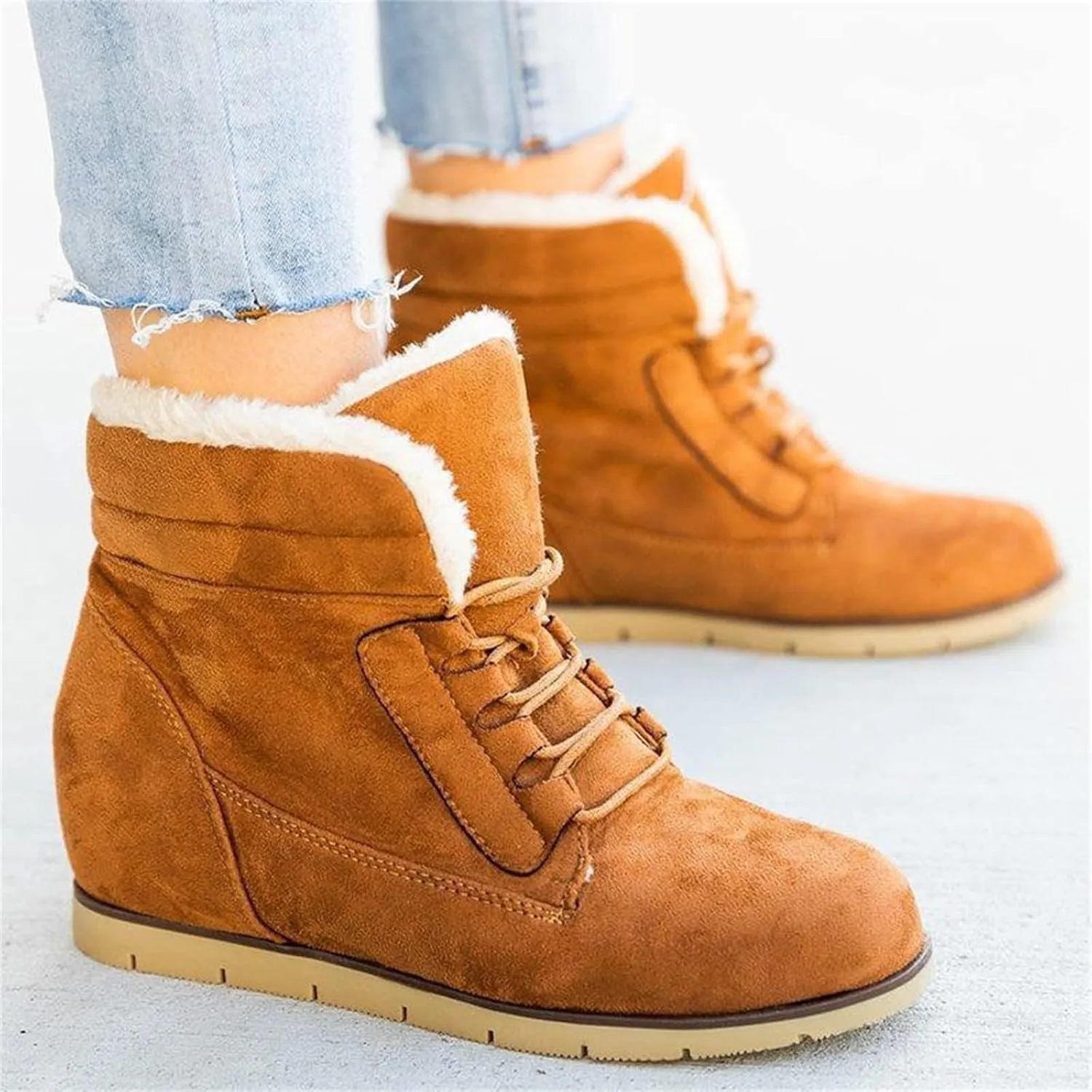Ladmiple Snow Boots For Women Wide Width High-top Winter Boots Lace Up Warm Comfortable Outdoor Fur Lined Ankle Booties