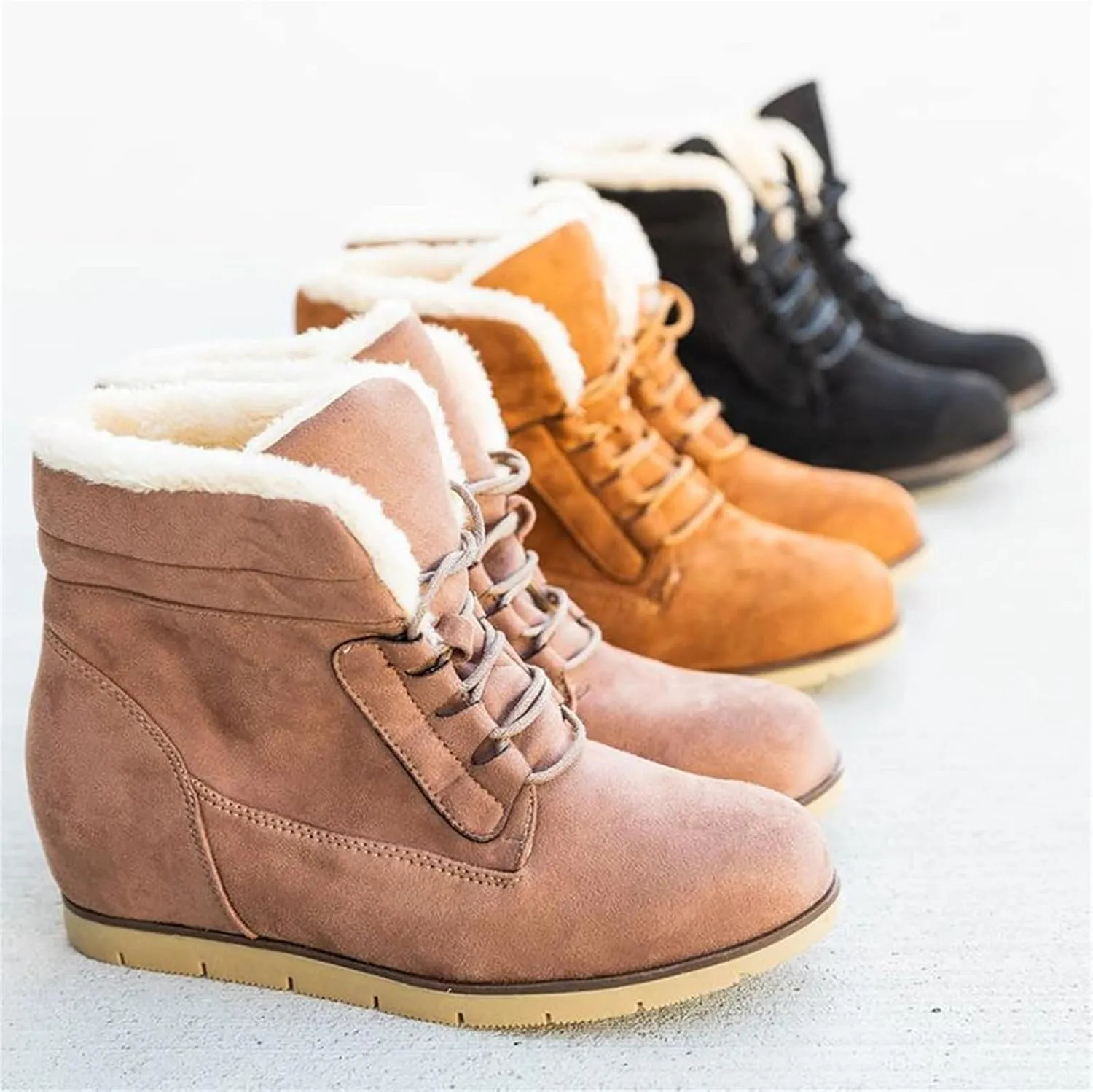 Ladmiple Snow Boots For Women Wide Width High-top Winter Boots Lace Up Warm Comfortable Outdoor Fur Lined Ankle Booties
