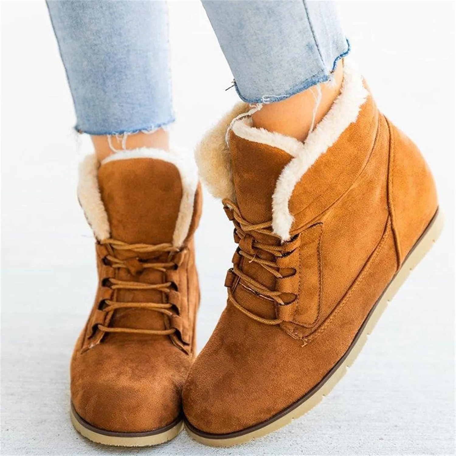 Ladmiple Snow Boots For Women Wide Width High-top Winter Boots Lace Up Warm Comfortable Outdoor Fur Lined Ankle Booties