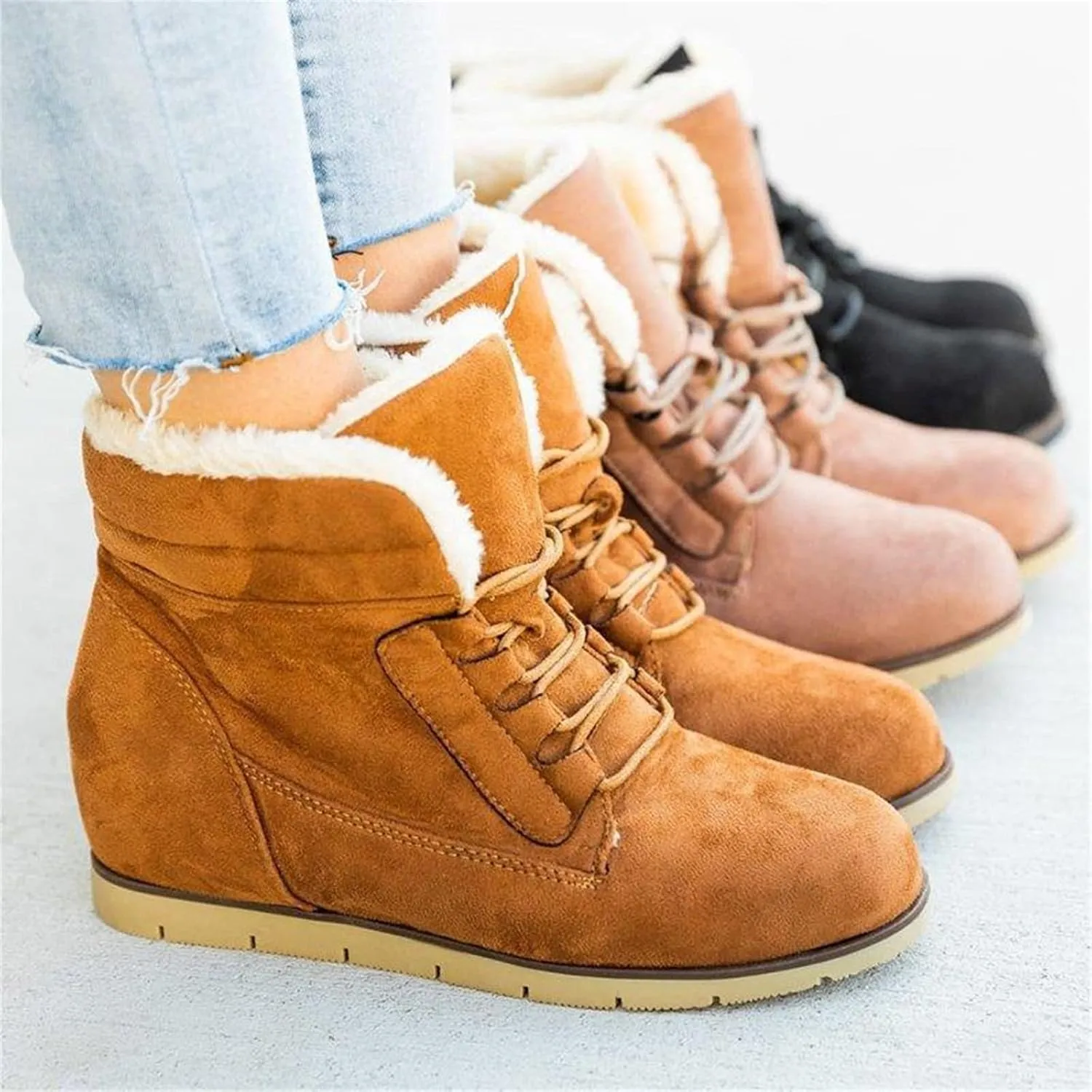 Ladmiple Snow Boots For Women Wide Width High-top Winter Boots Lace Up Warm Comfortable Outdoor Fur Lined Ankle Booties