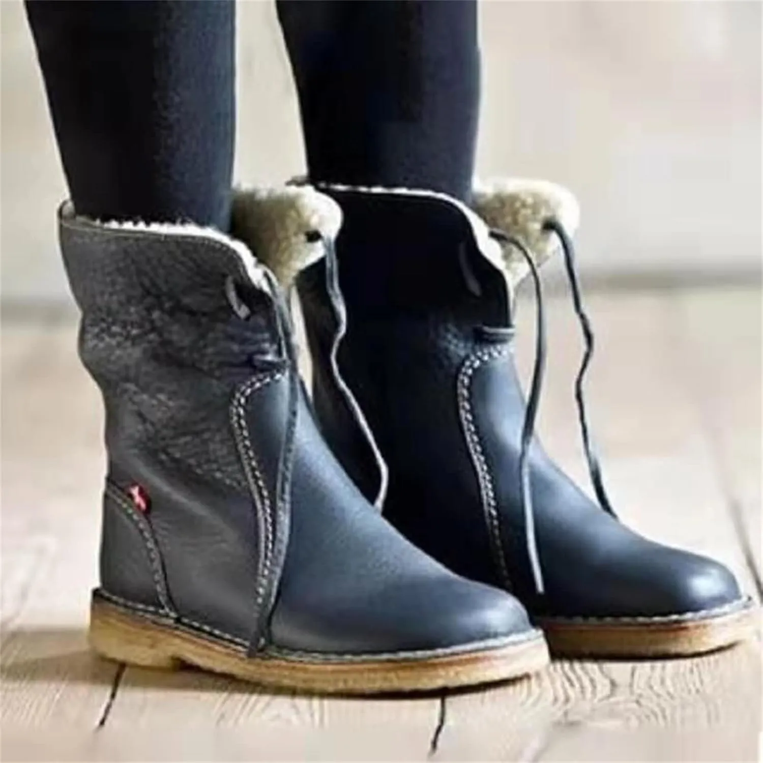 Ladmiple Snow Boots For Women Wide Width Warm Fur Lined Winter Boots Outdoor Short Ankle Booties Lace Up Combat Shoes