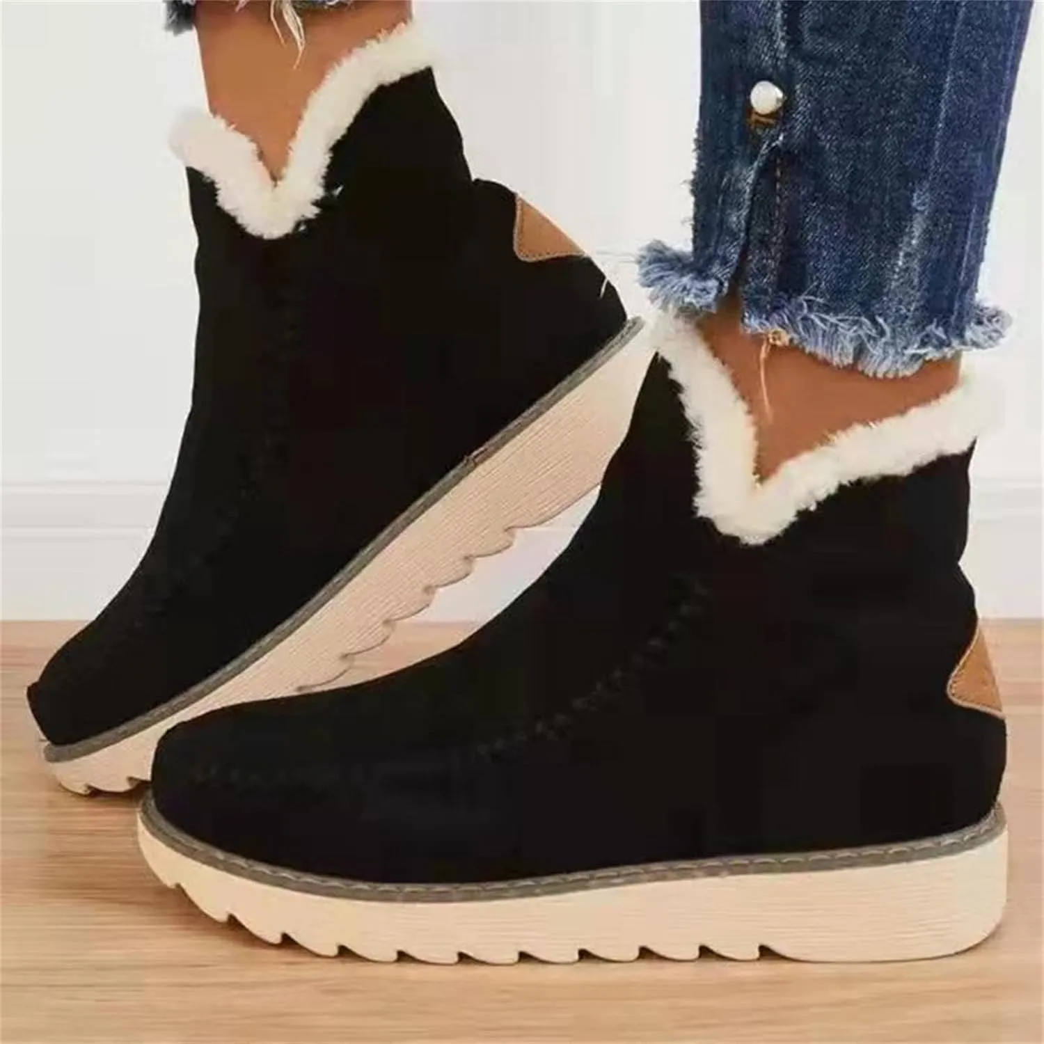 Ladmiple Winter Boots For Women 2024 Warm Fur Lined Snow Ankle Boots Outdoor Short Booties Fashion Slip On Walking Shoes