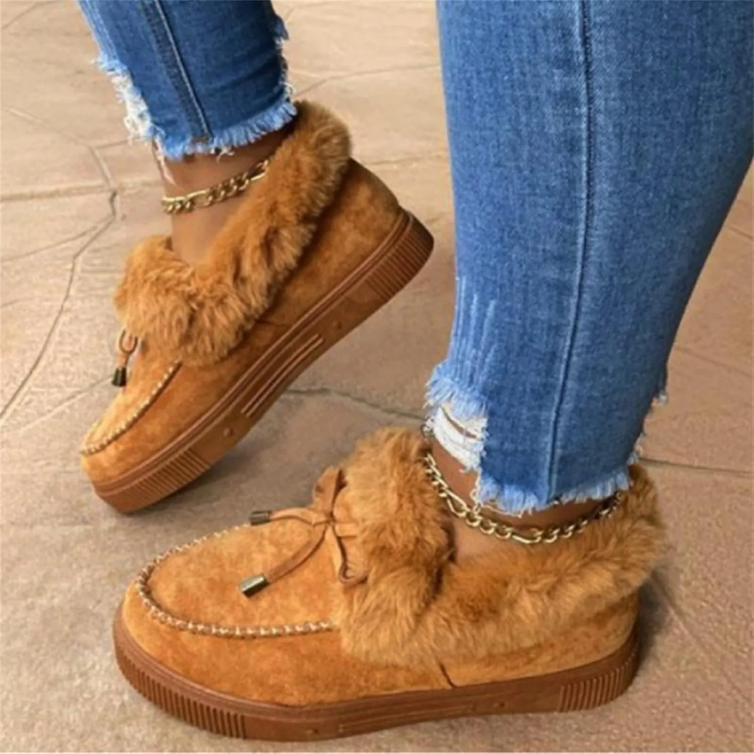 Ladmiple Winter Boots For Women Cute Slip On Warm Snow Ankle Booties Fashion Fur Lined Outdoor Comfortable Walking Shoes