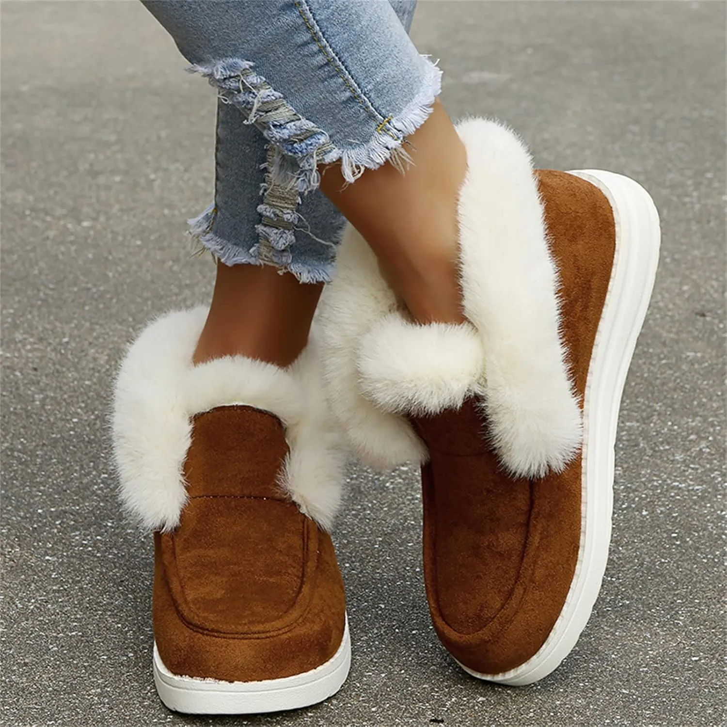 Ladmiple Winter Boots For Women Cute Snow Boots Warm Ankle Booties Comfortable Slip On Outdoor Fur Lined Walking Shoes