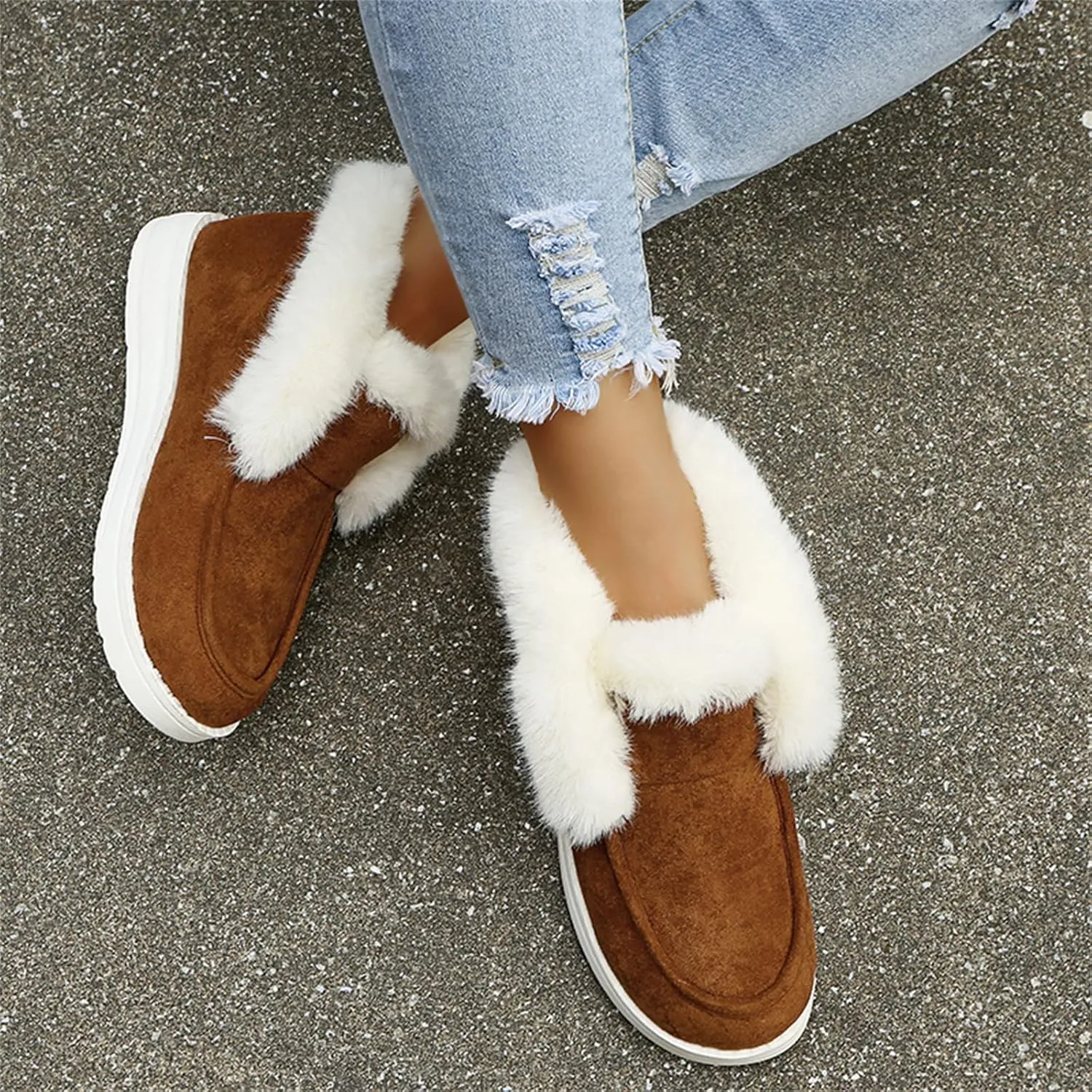 Ladmiple Winter Boots For Women Cute Snow Boots Warm Ankle Booties Comfortable Slip On Outdoor Fur Lined Walking Shoes