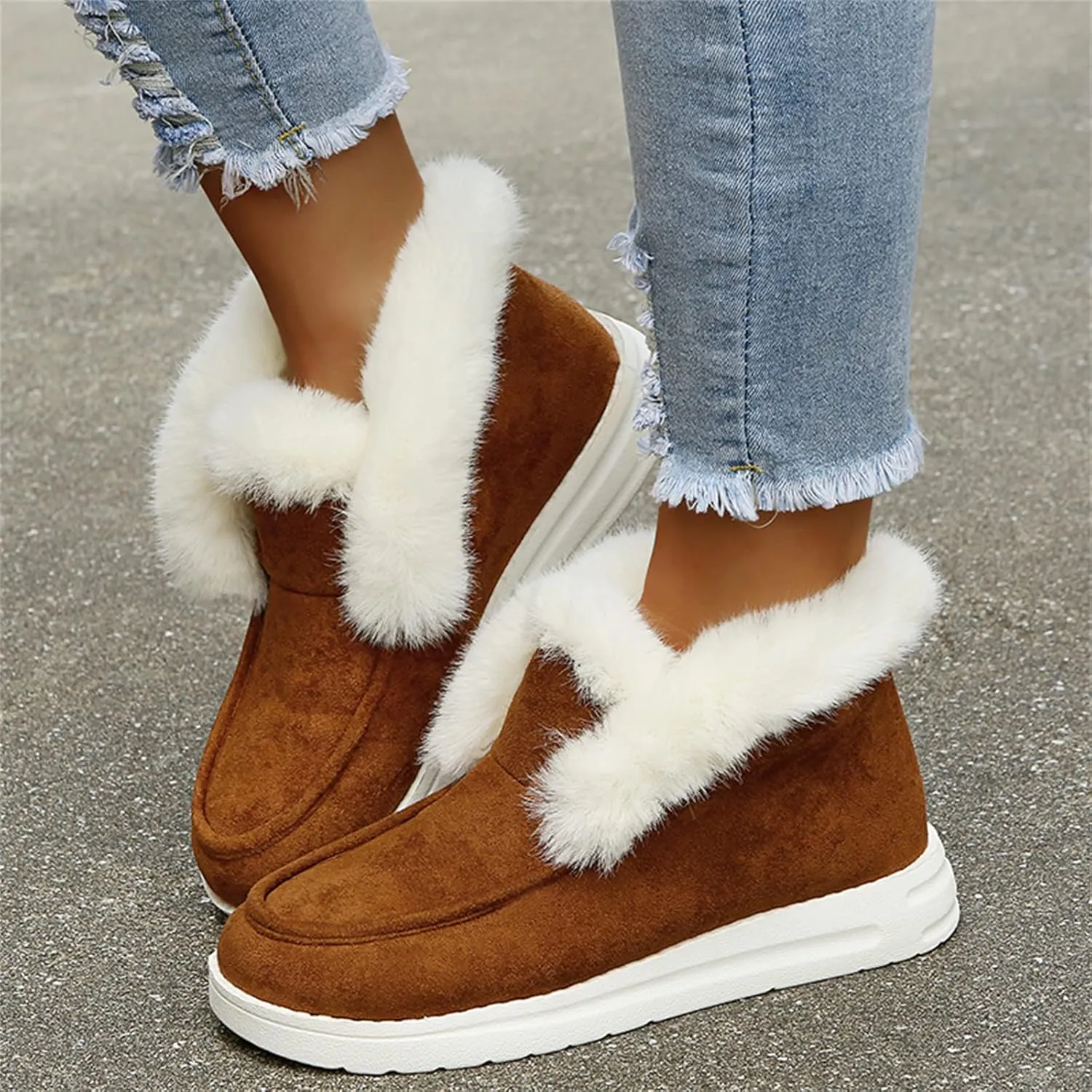 Ladmiple Winter Boots For Women Cute Snow Boots Warm Ankle Booties Comfortable Slip On Outdoor Fur Lined Walking Shoes