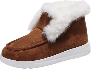 Ladmiple Winter Boots For Women Cute Snow Boots Warm Ankle Booties Comfortable Slip On Outdoor Fur Lined Walking Shoes