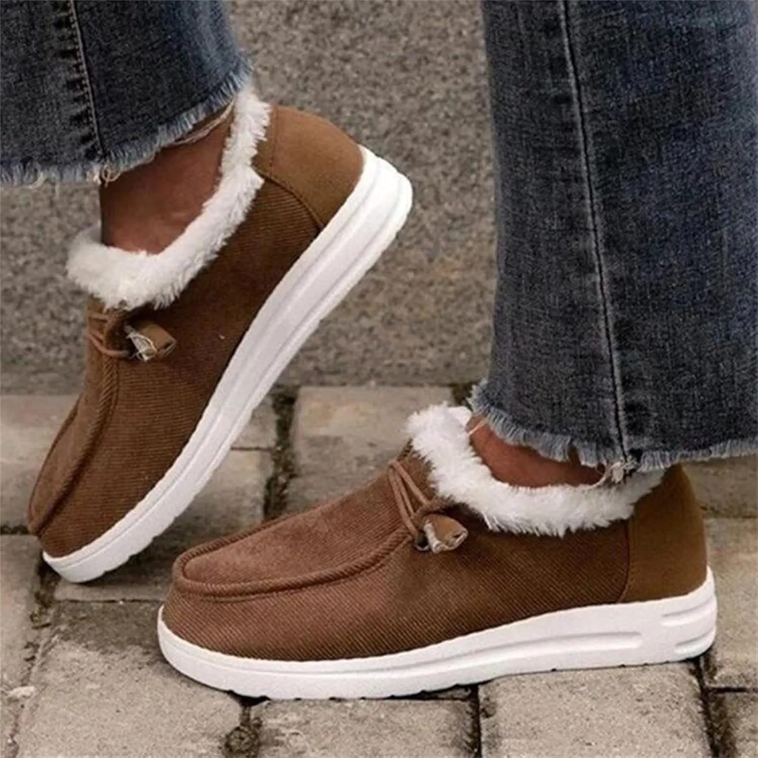 Ladmiple Winter Boots For Women Fashion Casual Slip-on Warm Loafers Shoes Faux Fur-Lined Comfortable Snow Ankle Booties
