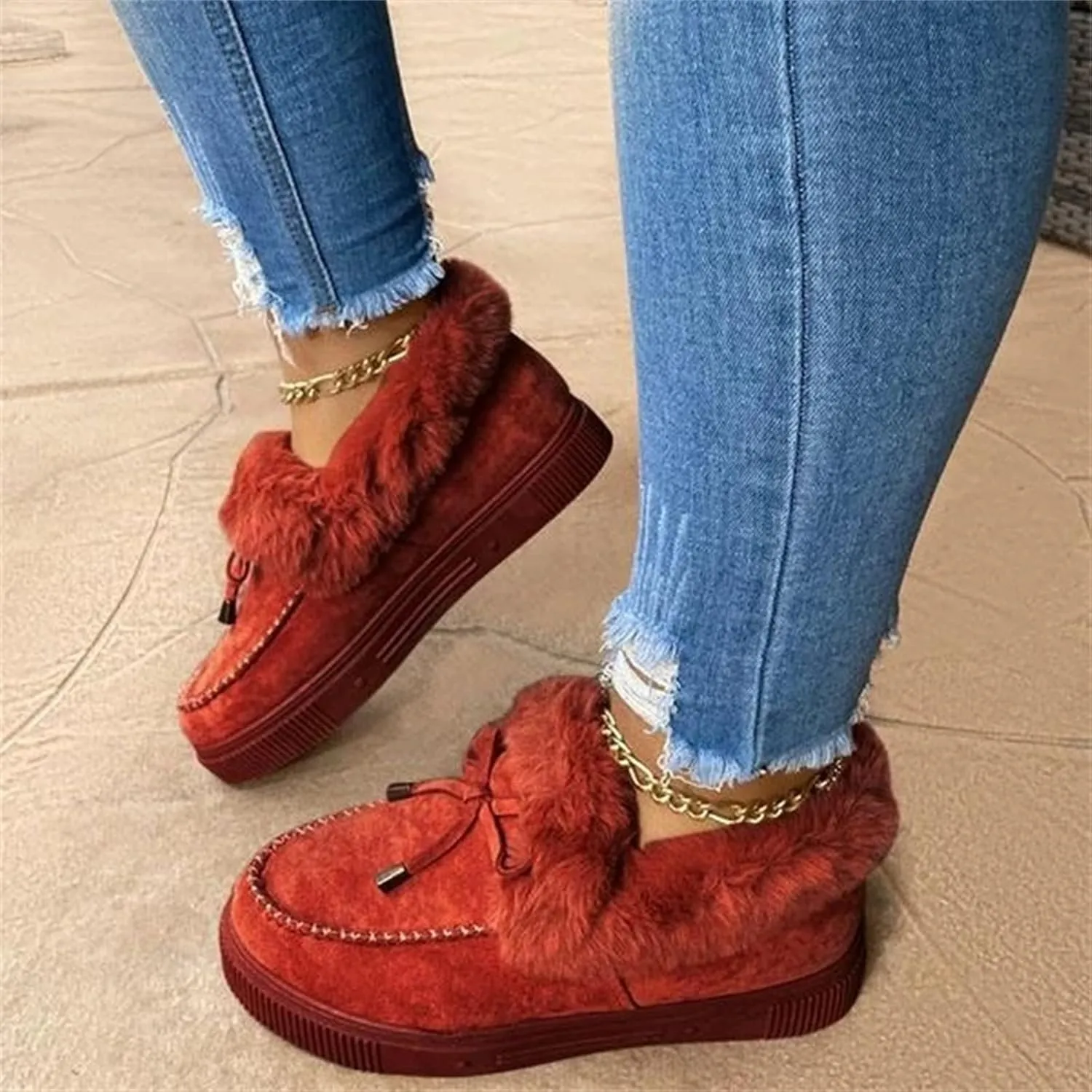 Ladmiple Winter Boots For Women Fashion High-top Snow Boots Slip on Warm Comfortable Outdoor Fur Lined Ankle Booties