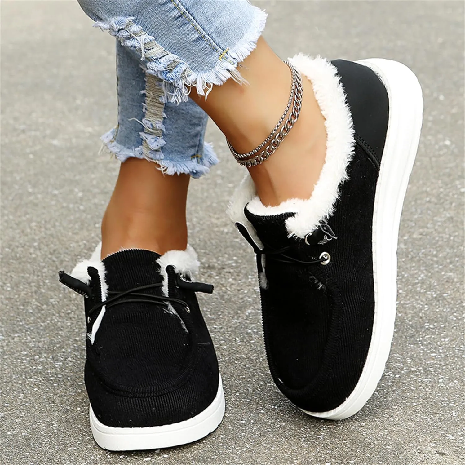 Ladmiple Winter Boots For Women Fashion Slip On Warm Snow Ankle Booties Fur Lined Outdoor Comfortable Walking Shoes