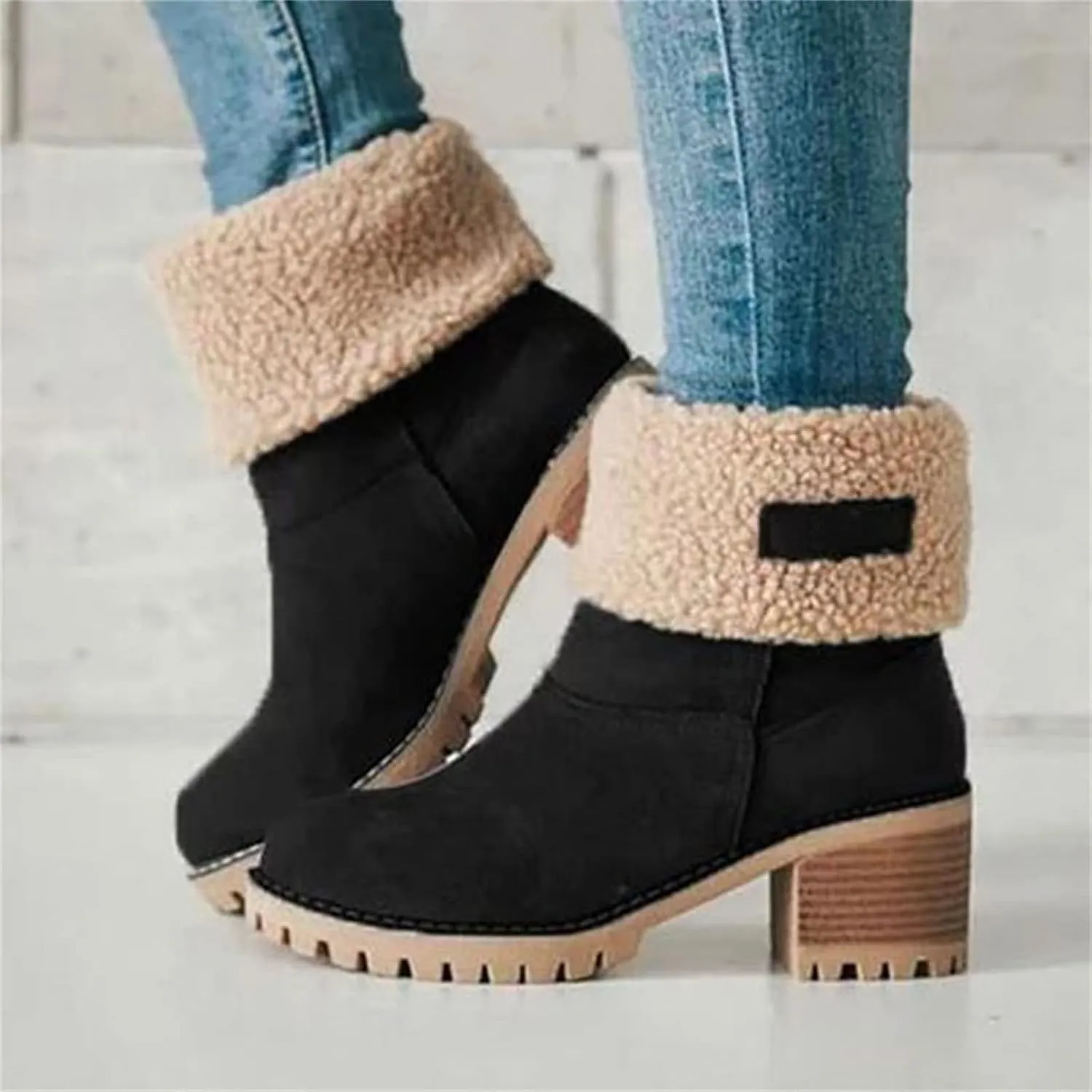 Ladmiple Winter Boots For Women Fashion Snow Boots Ankle Short Boots Slip On Outdoor Mid Calf Booties Fur Lined Warm Shoes