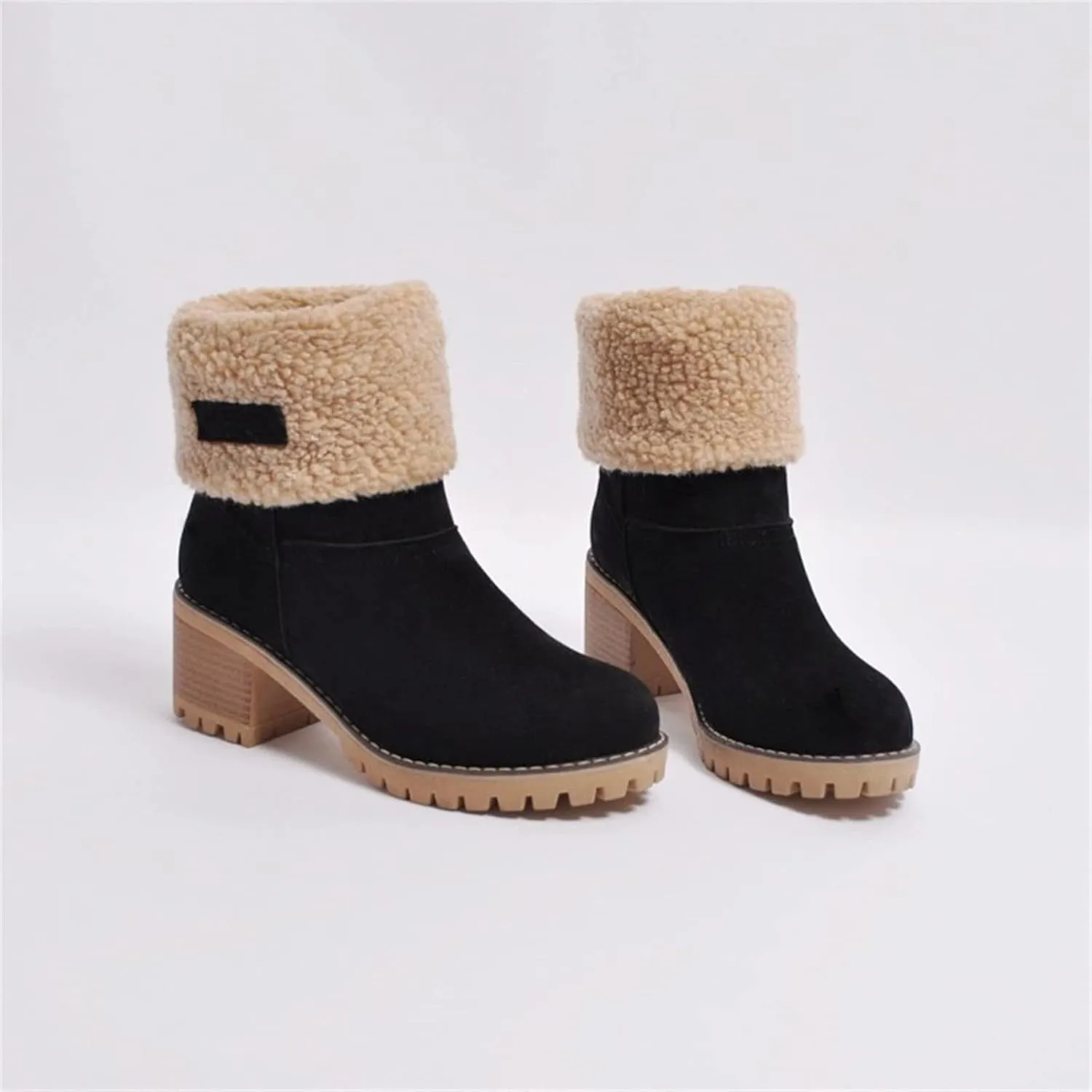 Ladmiple Winter Boots For Women Fashion Snow Boots Ankle Short Boots Slip On Outdoor Mid Calf Booties Fur Lined Warm Shoes