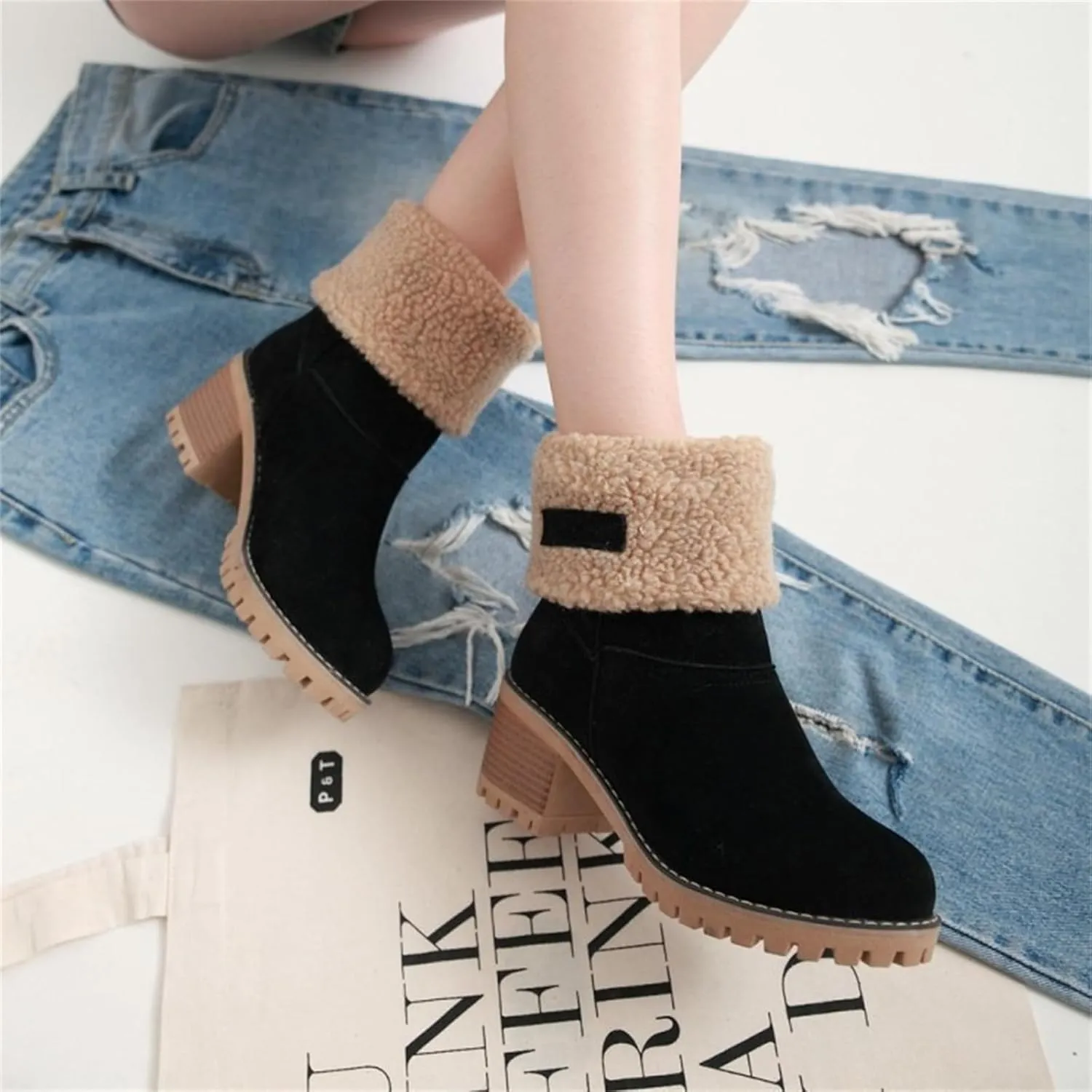 Ladmiple Winter Boots For Women Fashion Snow Boots Ankle Short Boots Slip On Outdoor Mid Calf Booties Fur Lined Warm Shoes