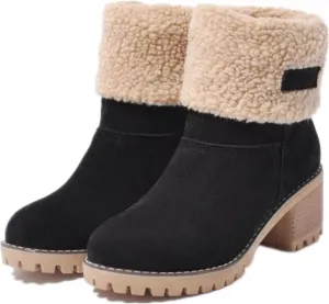 Ladmiple Winter Boots For Women Fashion Snow Boots Ankle Short Boots Slip On Outdoor Mid Calf Booties Fur Lined Warm Shoes