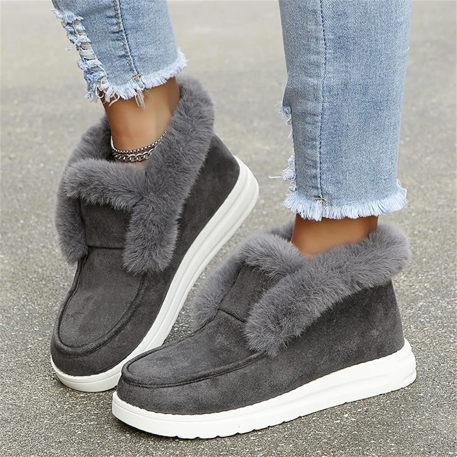 Ladmiple Winter Boots For Women Fashion Snow Boots Classic Faux Fur Lined Slip On Ankle Booties Casual Warm Walking Shoes