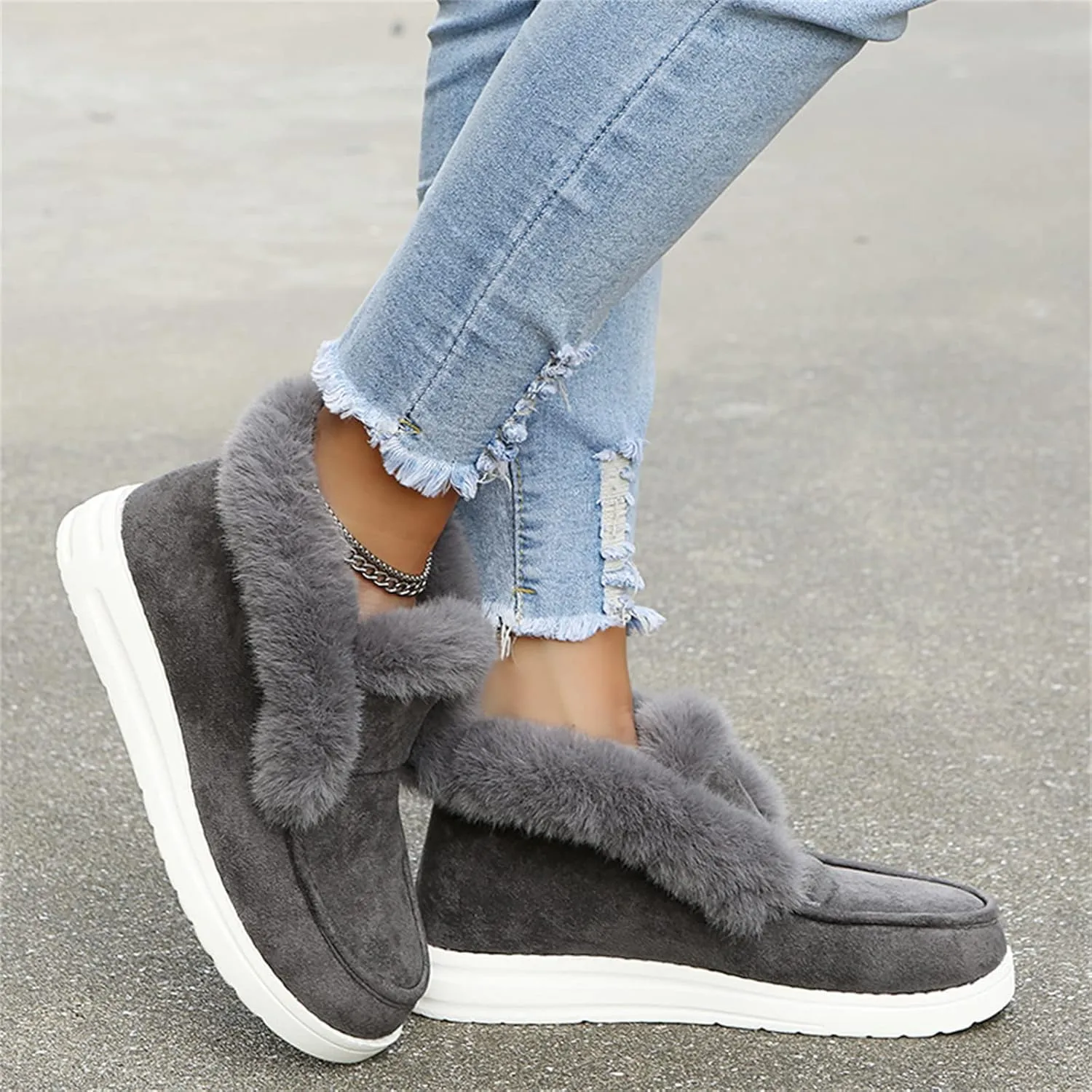 Ladmiple Winter Boots For Women Fashion Snow Boots Classic Faux Fur Lined Slip On Ankle Booties Casual Warm Walking Shoes