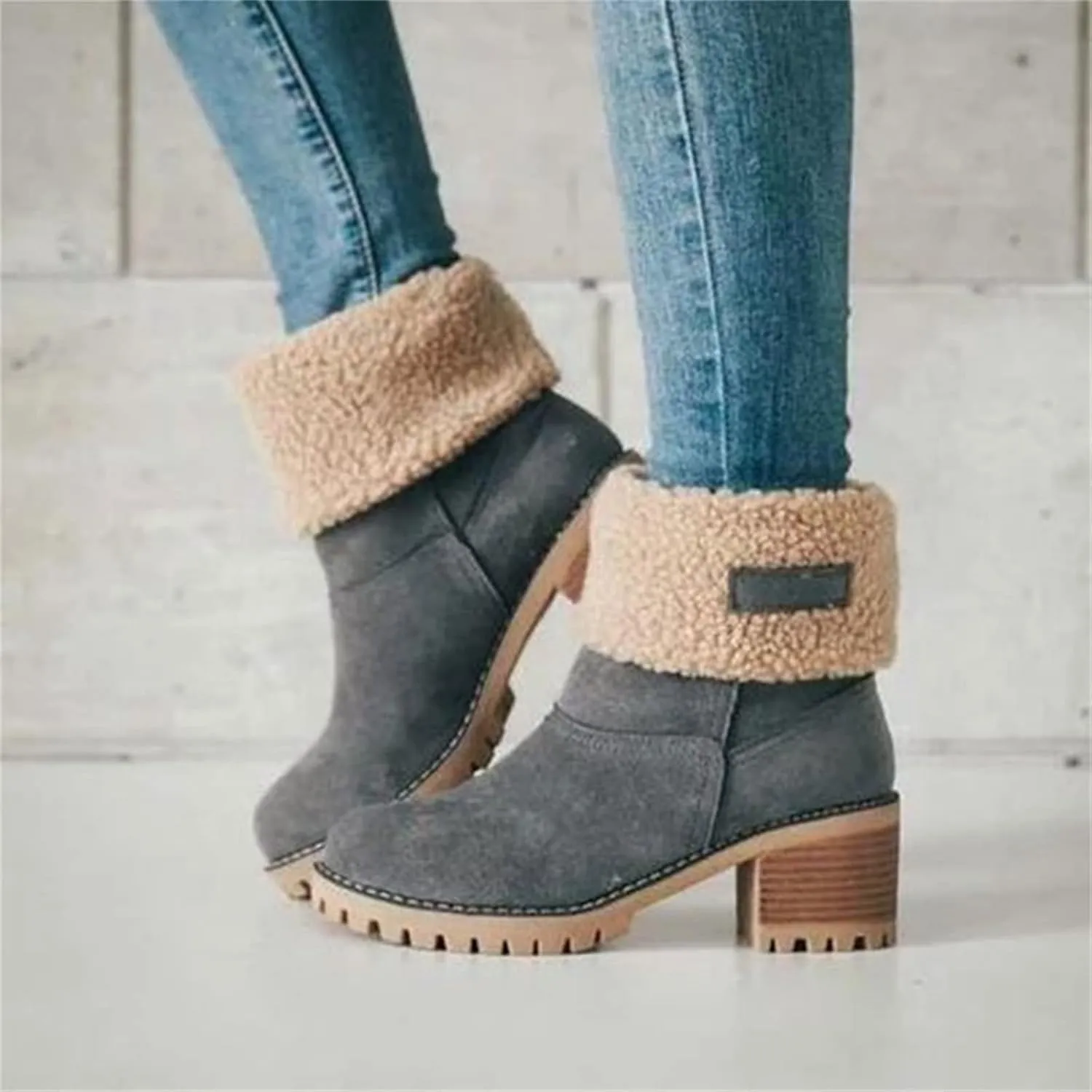 Ladmiple Winter Boots For Women Tall Mid Calf Snow Boots Warm Comfortable Outdoor Fur Lined Thickening Walking Shoes