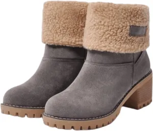 Ladmiple Winter Boots For Women Tall Mid Calf Snow Boots Warm Comfortable Outdoor Fur Lined Thickening Walking Shoes