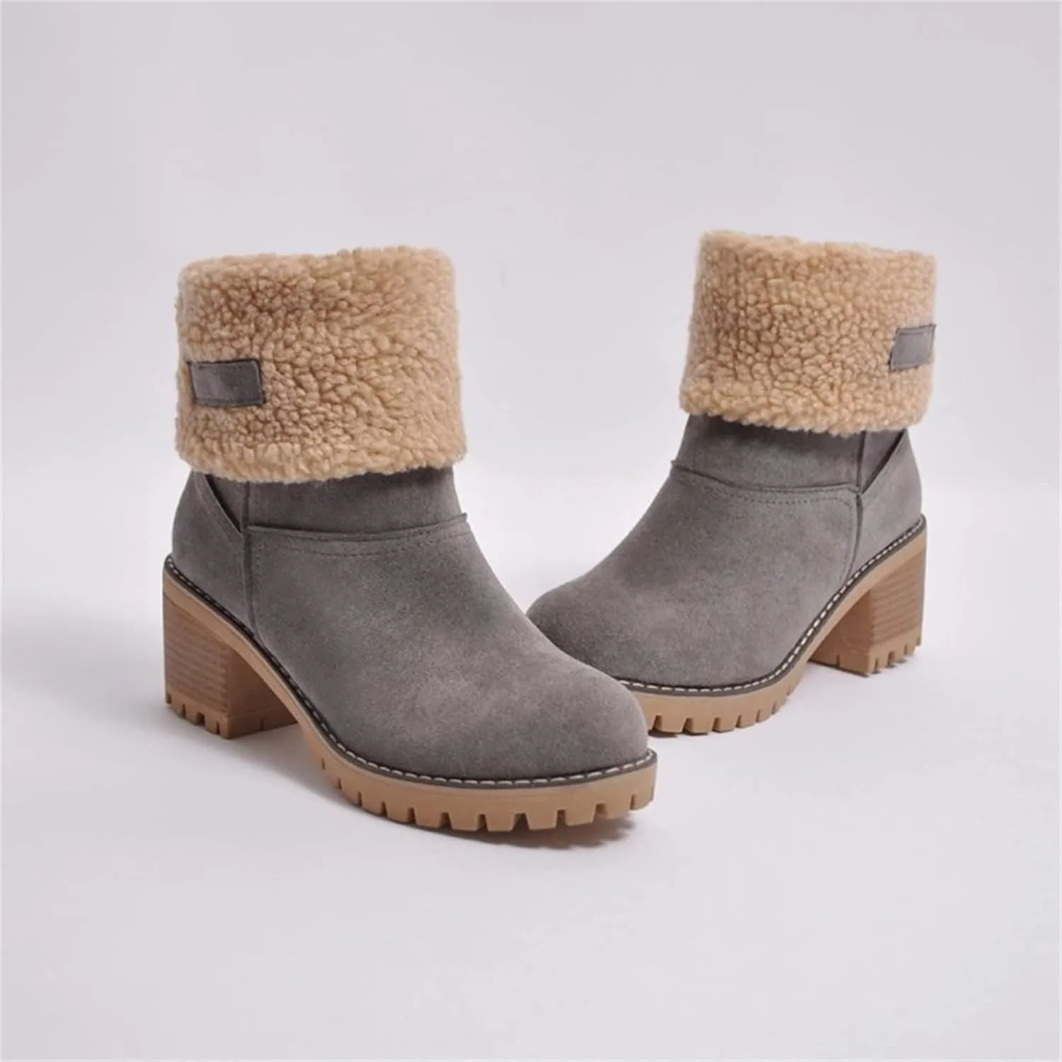 Ladmiple Winter Boots For Women Tall Mid Calf Snow Boots Warm Comfortable Outdoor Fur Lined Thickening Walking Shoes