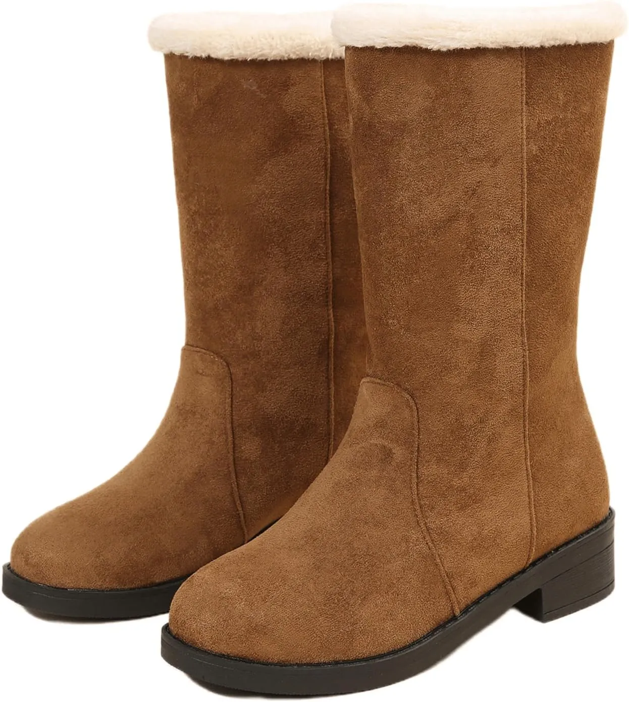 Ladmiple Winter Boots For Women Tall Mid Calf Snow Boots Warm Outdoor Fur Lined Comfortable Fashion Casual Walking Shoes