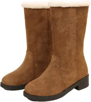Ladmiple Winter Boots For Women Tall Mid Calf Snow Boots Warm Outdoor Fur Lined Comfortable Fashion Casual Walking Shoes