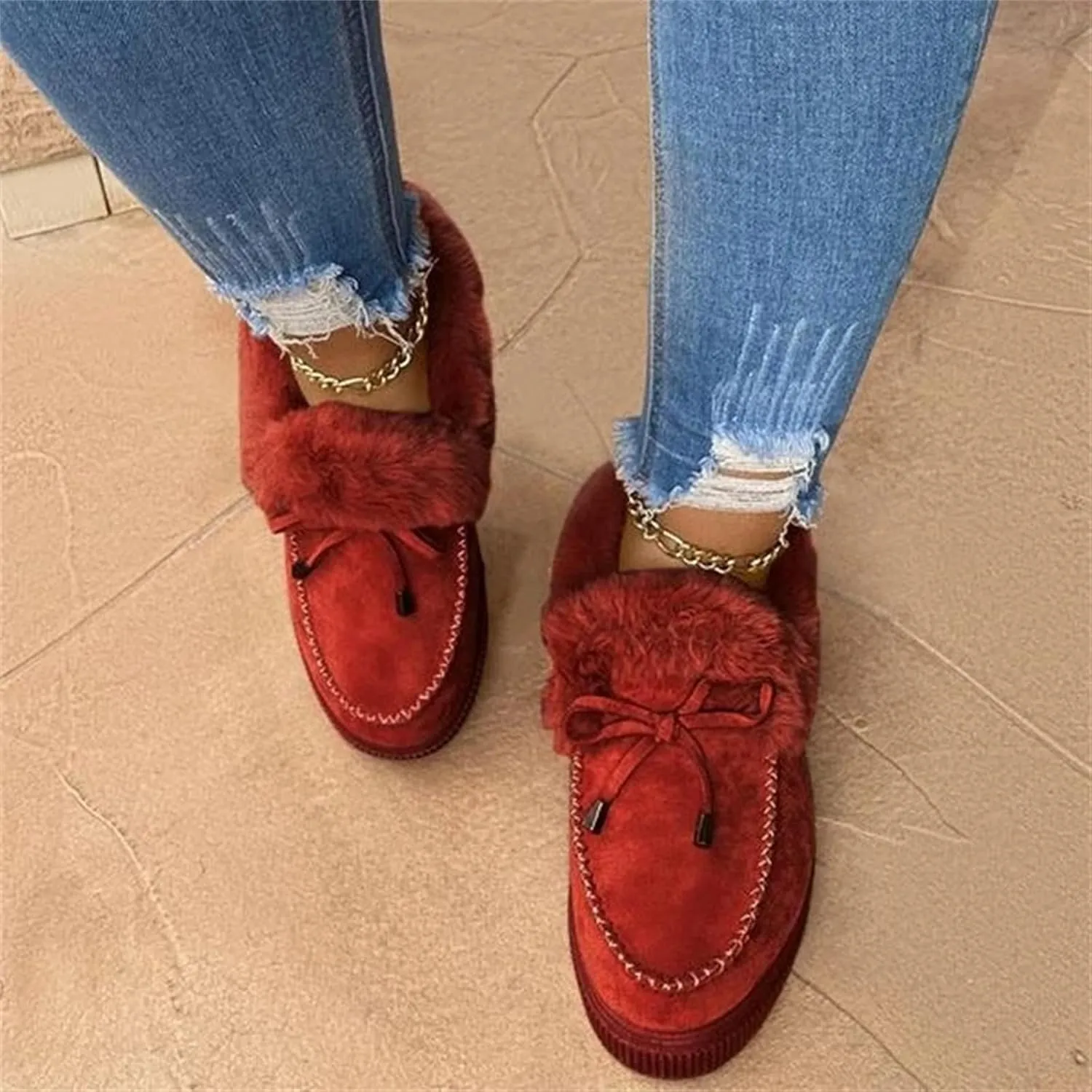 Ladmiple Winter Boots For Women With Fur Lined Casual Slip-on Warm Loafers Shoes Comfort Lightweight Snow Ankle Booties