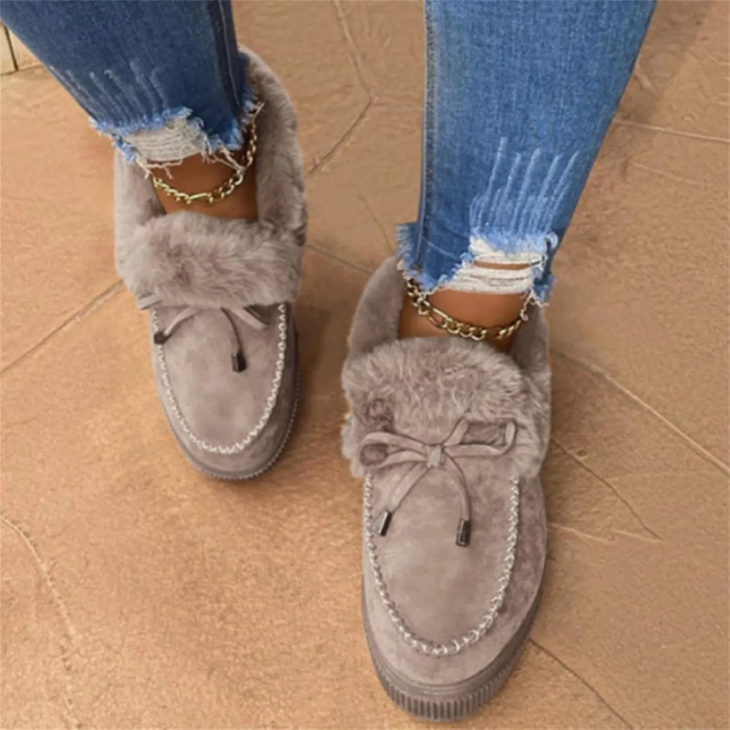 Ladmiple Winter Boots For Women With Fur Lined Casual Slip-on Warm Loafers Shoes Comfort Lightweight Snow Ankle Booties